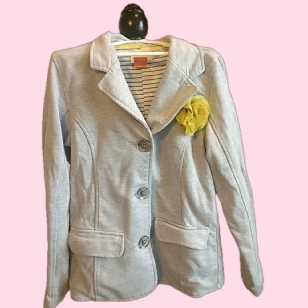 Eddie & Stine by Eddie Bauer Gray Stretch Blazer With Flower sz M